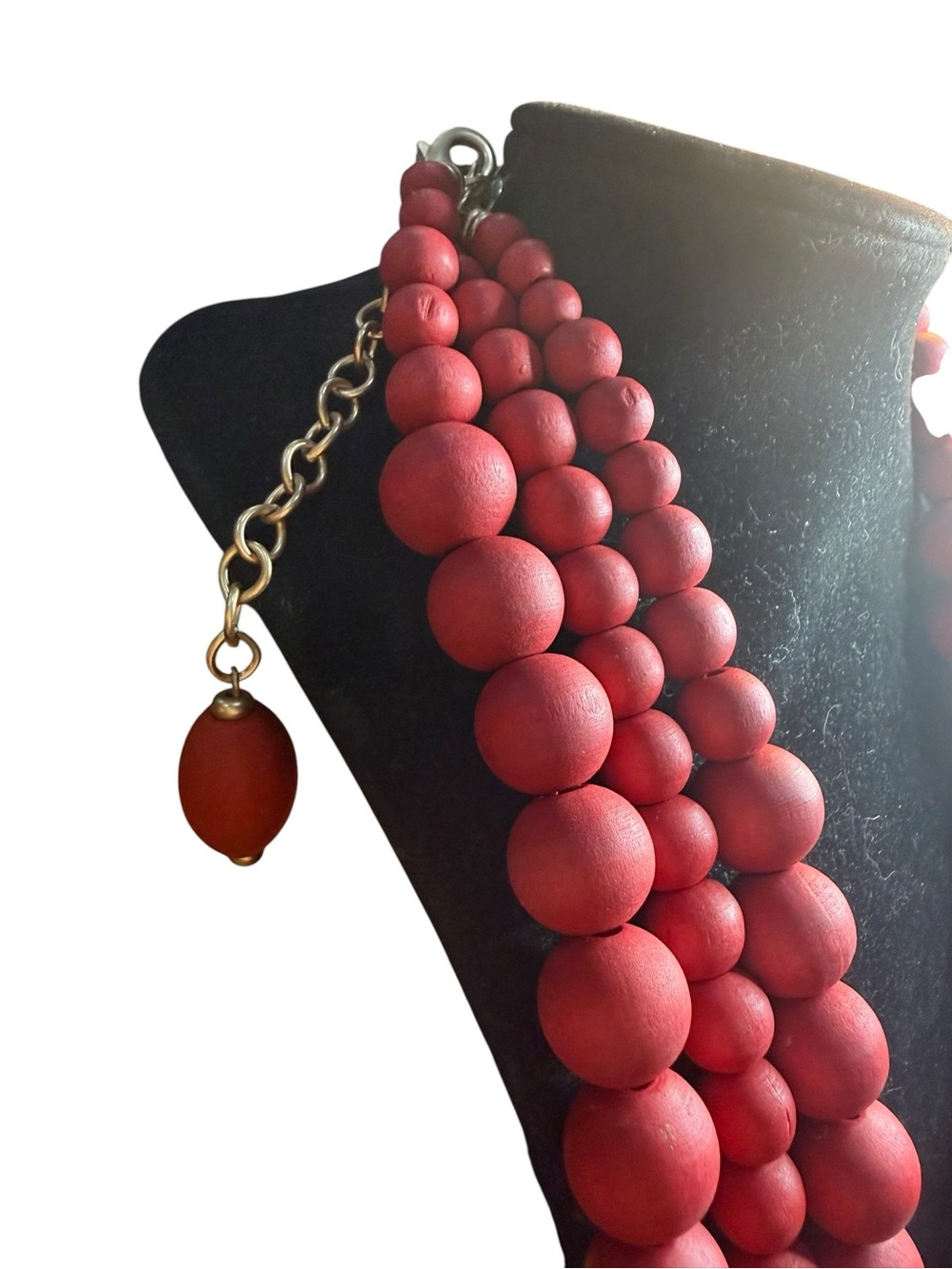 Signed Chico’s Multi Strand Matte Red Wooden Bead Statement Necklace - Picture 4 of 6